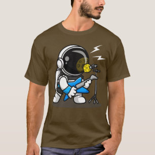 Cute Astronaut Rocker With Guitar Cartoon T-Shirt