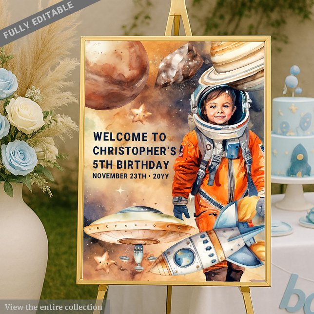 Cute Astronaut Rocket Boy Birthday Party Poster (Cute Astronaut Rocket Boy Birthday Party Poster)