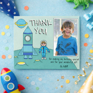 Cute Astronaut Rocket Boy Thank you Birthday Photo Postcard