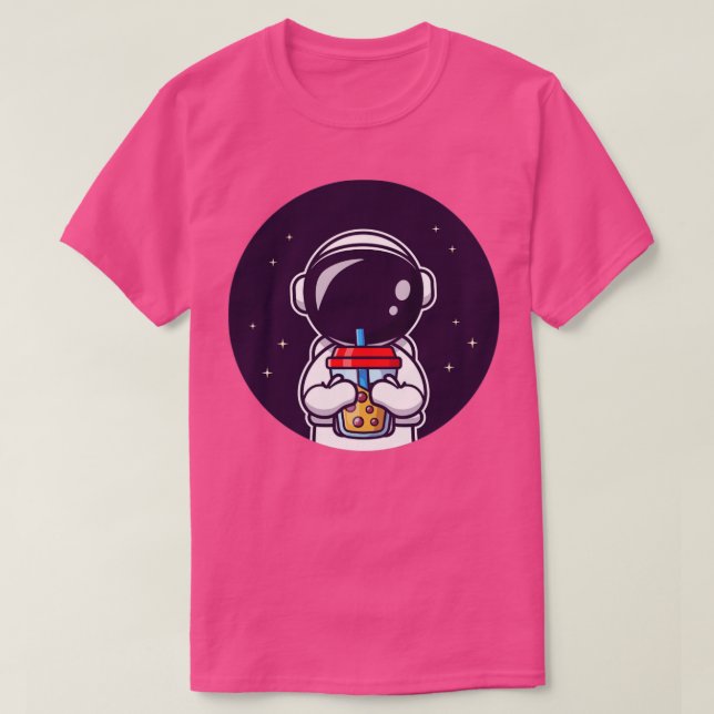 Cute Astronaut Sipping Boba Milk Tea T-Shirt (Design Front)