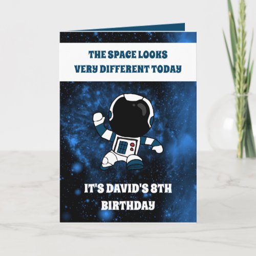 Cute Astronaut Space Blue Galaxy Kids 8th Birthday Card