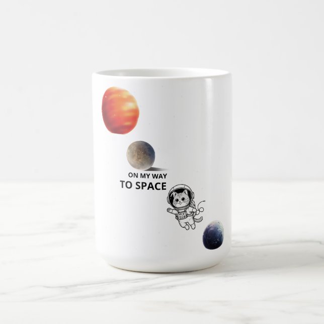 Cute Astronaut Space Cat Floating in Galaxy with P Coffee Mug (Center)