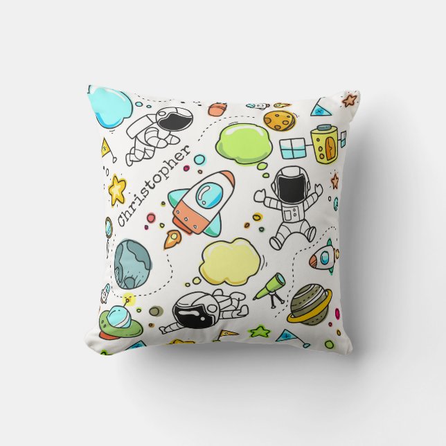 Cute Astronaut Space Planets Custom Throw Pillow (Front)