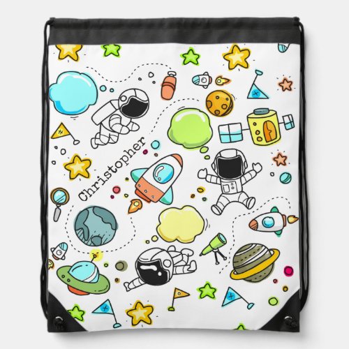 Cute Astronaut Space Planets Drawstring Bag