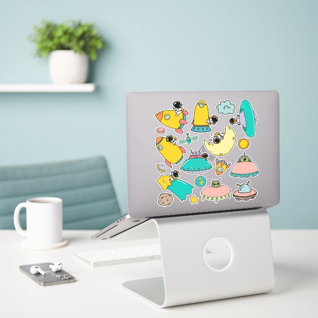 Cute Astronaut Space Stickers (Laptop On Desk)
