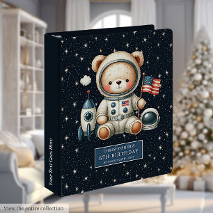 Cute Astronaut Teddy Bear Baby Boy Custom Name 3 Ring Binder
