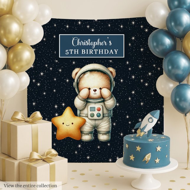 Cute Astronaut Teddy Bear Birthday Backdrop Boys (Cute Astronaut Teddy Bear Birthday Backdrop Boys)