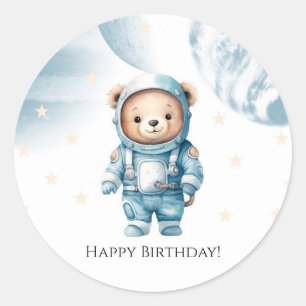 Cute Astronaut Teddy Bear Birthday Party Classic Round Sticker