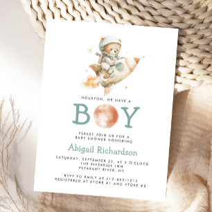 Cute Astronaut Teddy Bear Boy Baby Shower Invite