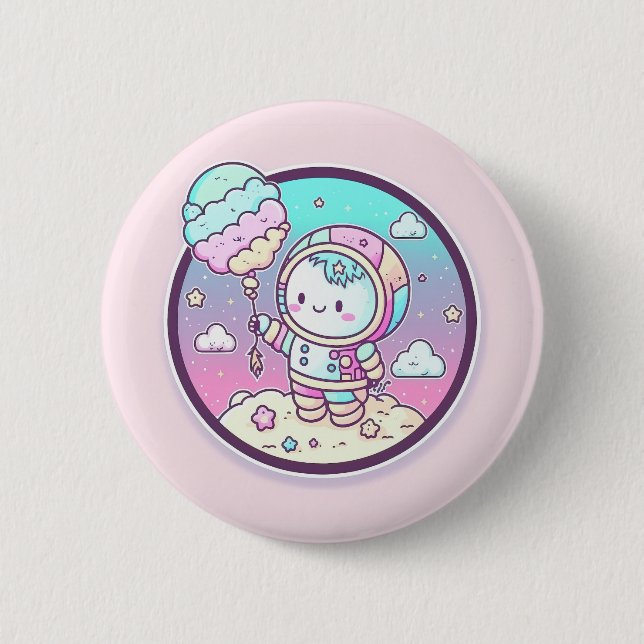 Cute Astronaut with Ice Cream Baloon on the Moon | Button (Front)
