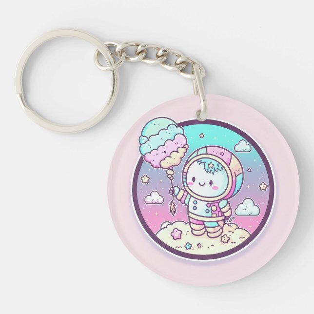 Cute Astronaut with Ice Cream Baloon on the Moon | Keychain (Front)