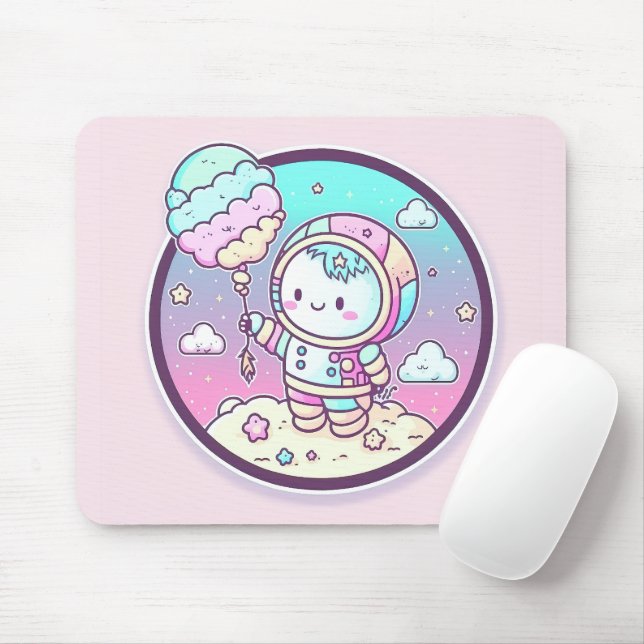Cute Astronaut with Ice Cream Baloon on the Moon | Mouse Pad (With Mouse)