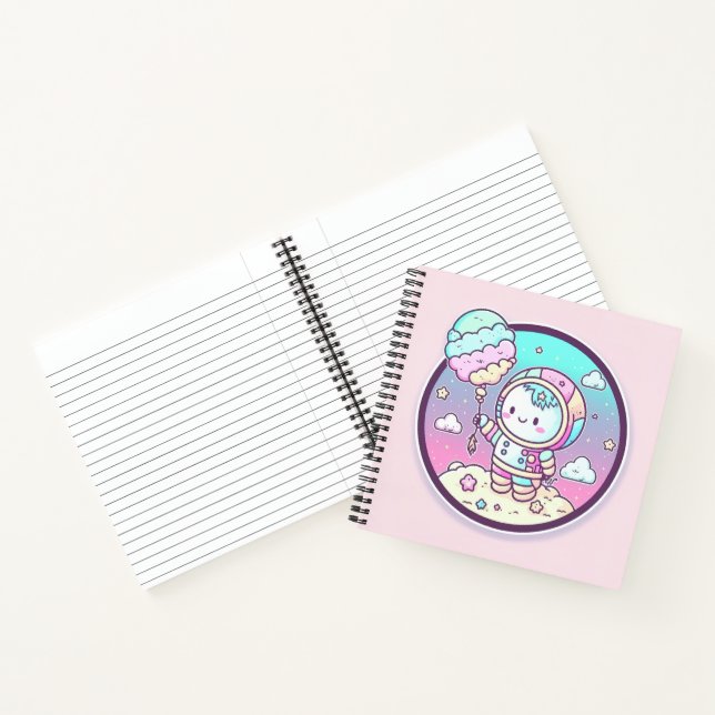 Cute Astronaut with Ice Cream Baloon on the Moon | Notebook (Inside)