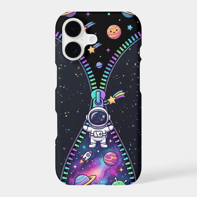 Cute Astronaut Zipper Galaxy Space Cartoon Adventu iPhone Case (Back)