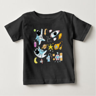 Cute Astronauts in Space Doodles Baby T-Shirt