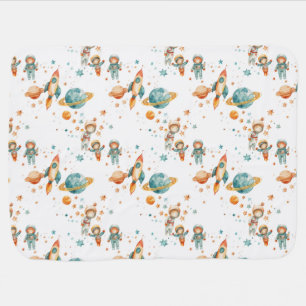 Cute Astronauts, Planets and Rockets Pattern Baby Blanket