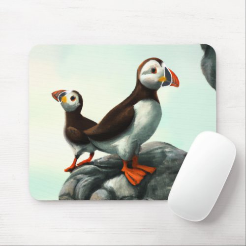 Cute Atlantic Puffins Seabirds on the Rocks Mouse Pad