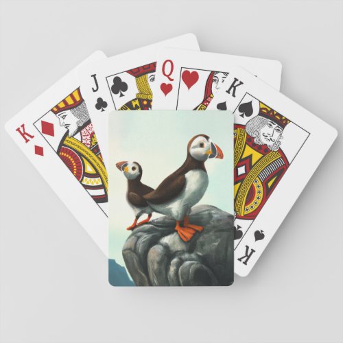 Cute Atlantic Puffins Seabirds on the Rocks Playing Cards