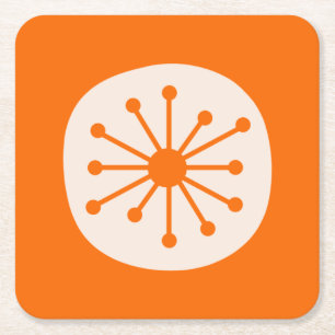 Cute Atomic Age Mid Century Atomic Dot Orange Square Paper Coaster