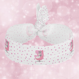 Cute Atomic Cats in Pink Chair on Polka Dots Elastic Hair Tie