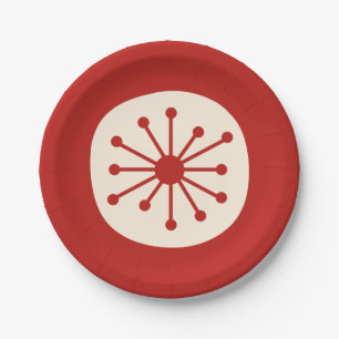 Cute Atomic Dot Retro Mid Century Minimal Red Paper Plates