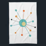 Cute Atomic Star Retro Turquoise Orange Midcentury Kitchen Towel<br><div class="desc">Add a pop of color to your kitchen with this cute atomic star kitchen towel. It features a starburst in the colors of turquoise blue,  two shades of orange,  yellow,  and black. It's a great way to add a little fun to your kitchen decor!</div>