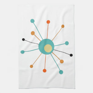 Cute Atomic Star Retro Turquoise Orange Midcentury Kitchen Towel