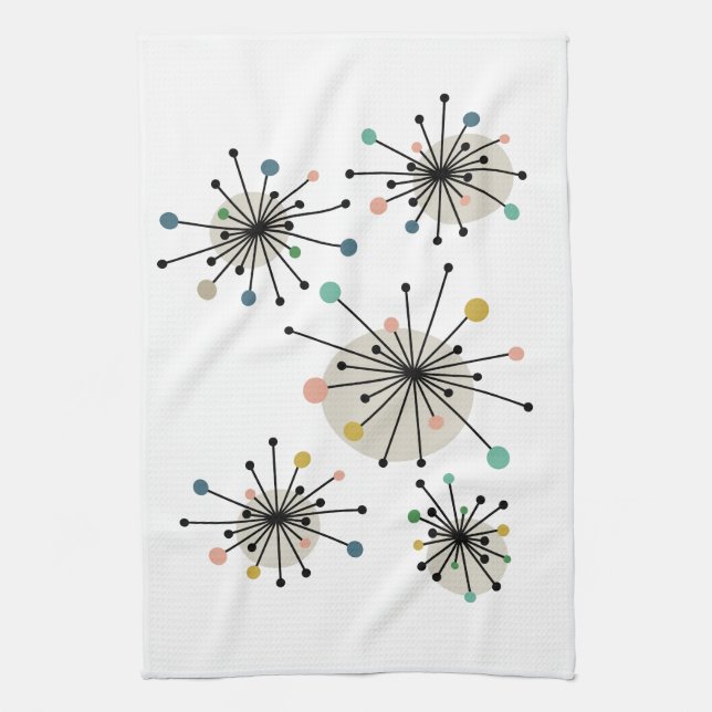 Cute Atomic Starburst Retro Mid Century Modern Kitchen Towel (Vertical)