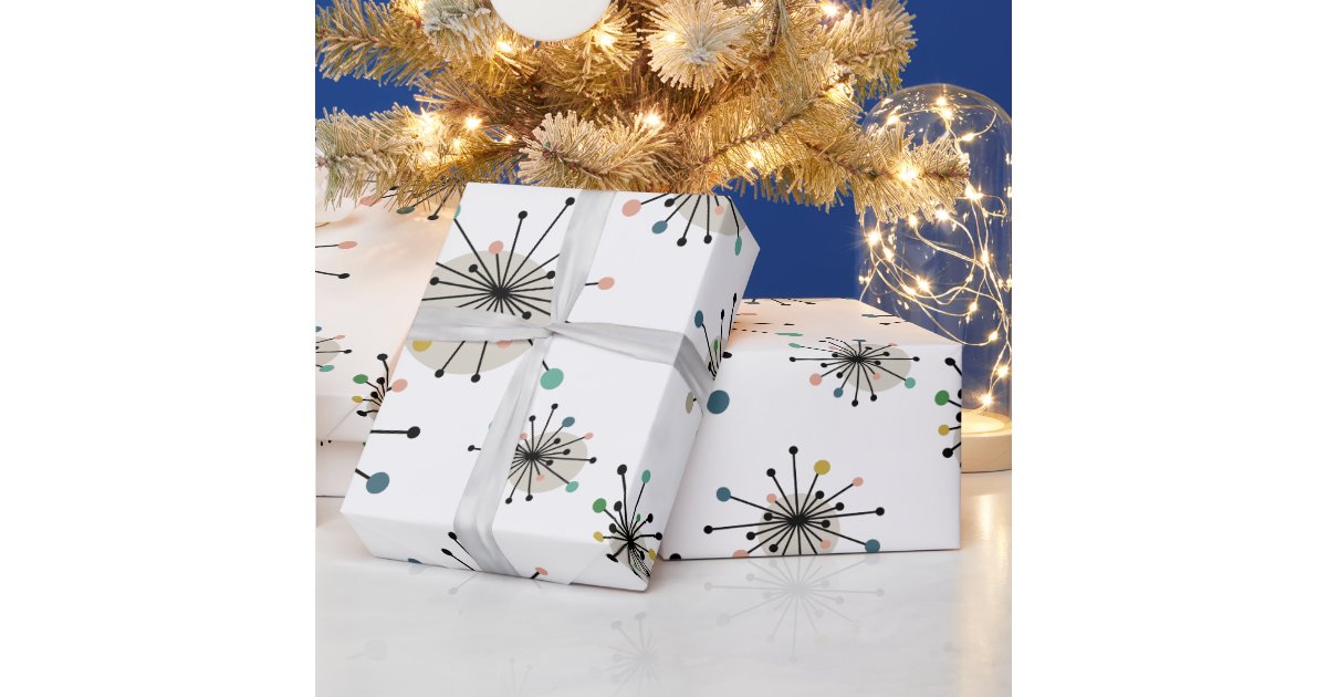 Cute Atomic Starburst Retro Mid Century Modern Wrapping Paper | Zazzle