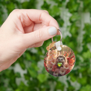 Cute August Hedgehog with Peridot Heart Keychain