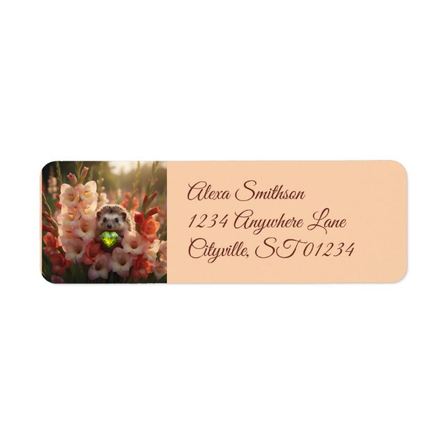 Cute August Hedgehog with Peridot Heart Label (Front)
