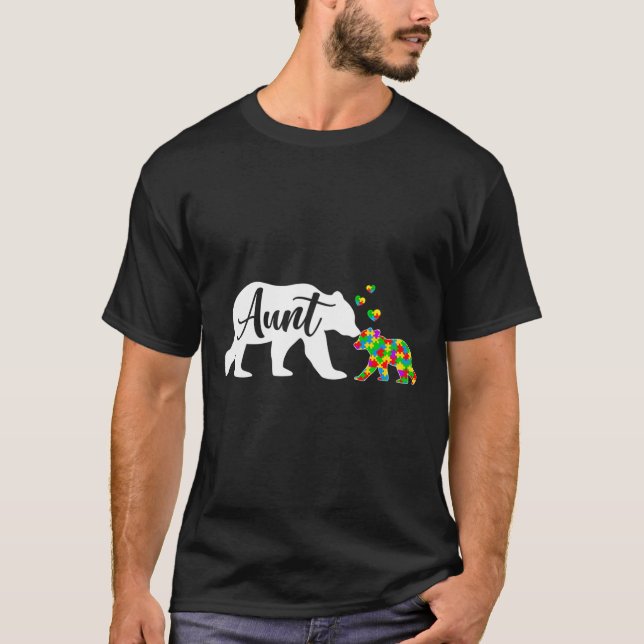 Cute Aunt Bear Autism Awareness Family Support Aut T-Shirt (Front)