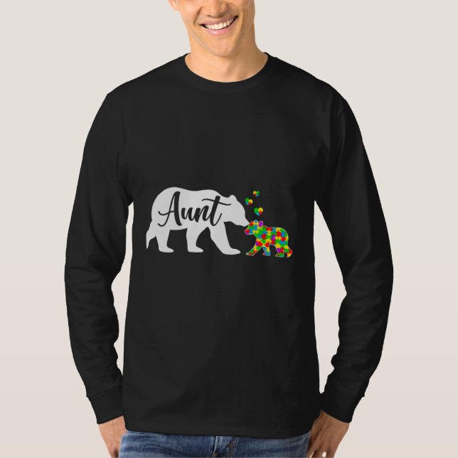 Cute Aunt Bear Autism Awareness Family Support Aut T-Shirt (Front)