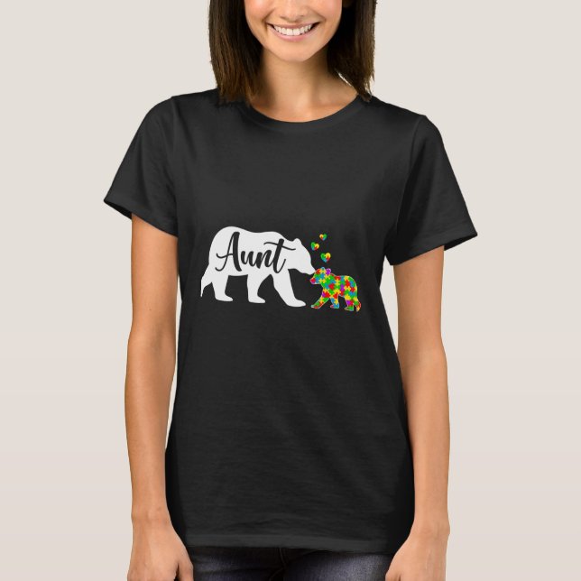 Cute Aunt Bear Autism Awareness Family Support Aut T-Shirt (Front)