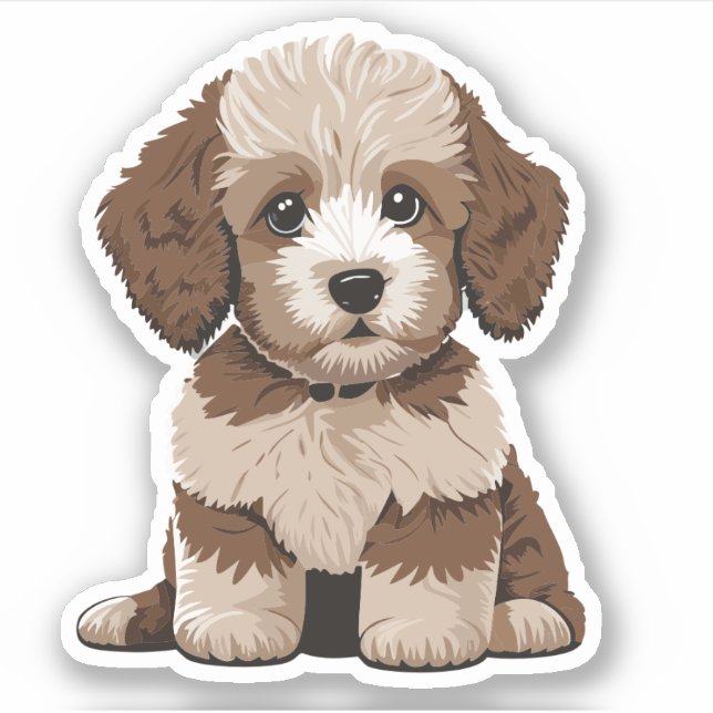 Cute Aussiedoodle Puppy Doodle Dog Vinyl  Sticker (Front)