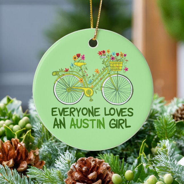 Cute Austin Girl Bicycle Ceramic Ornament (Creator Uploaded)