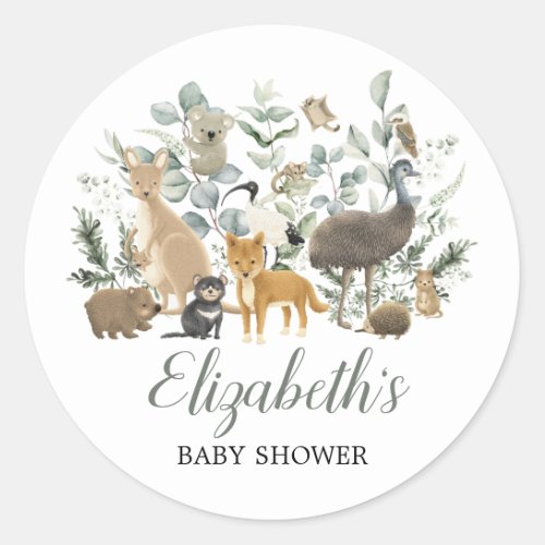 Cute Australian Animals Eucalyptus Baby Shower Classic Round Sticker