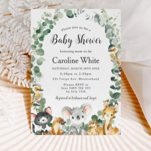 Cute Australian Animals Greenery Baby Shower Invitation