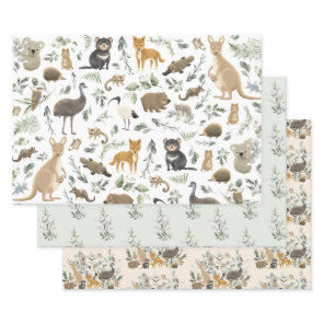 Cute Australian Animals Greenery Birthday Baby Boy Wrapping Paper Sheets
