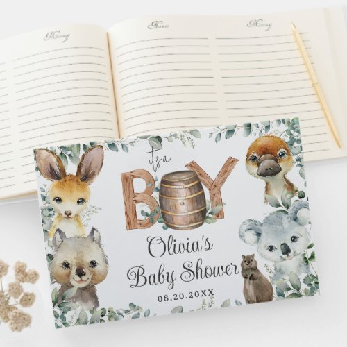 Cute Australian Animals Greenery Boy Baby Shower  Guest Book