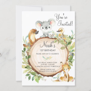 Cute Australian Animals Koala 1st Birthday Party Invitation
