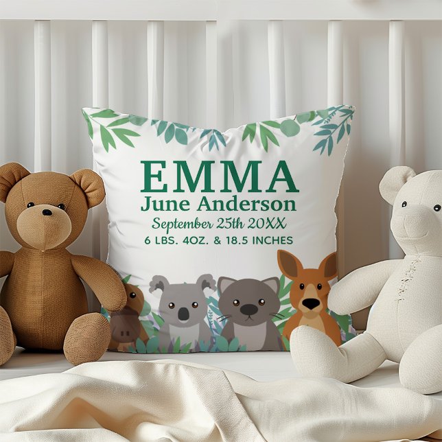 Cute Australian Animals Nursery Throw Pillow (Creator Uploaded)