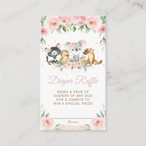 Cute Australian Animals Pink Floral Diaper Raffle  Enclosure Card