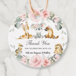 Cute Australian Animals Pink Floral Greenery Favor Tags