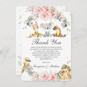 Cute Australian Animals Pink Floral Greenery Thank You Card