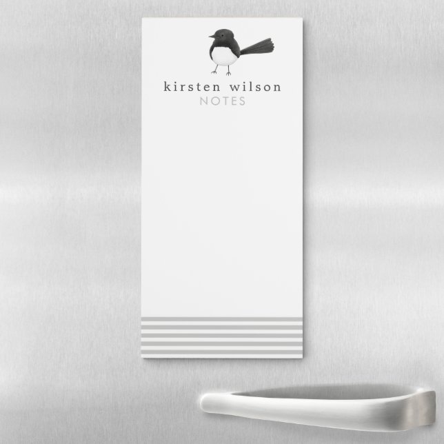 Cute Australian Bird: Willie Wagtail Personalized Magnetic Notepad (In Situ)