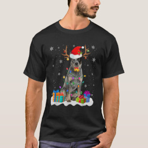 Cute Australian Cattle Dog Christmas Lights Santa T-Shirt