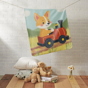 Cute Australian Cattle Dog Puppy Toy Train Pastel Baby Blanket