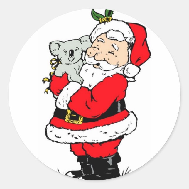 Cute Australian Christmas Santa with koala Classic Round Sticker (Front)