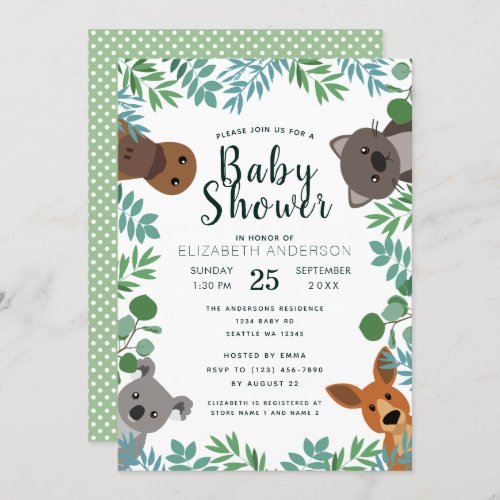 Cute Australian Critters Baby Shower Invitation